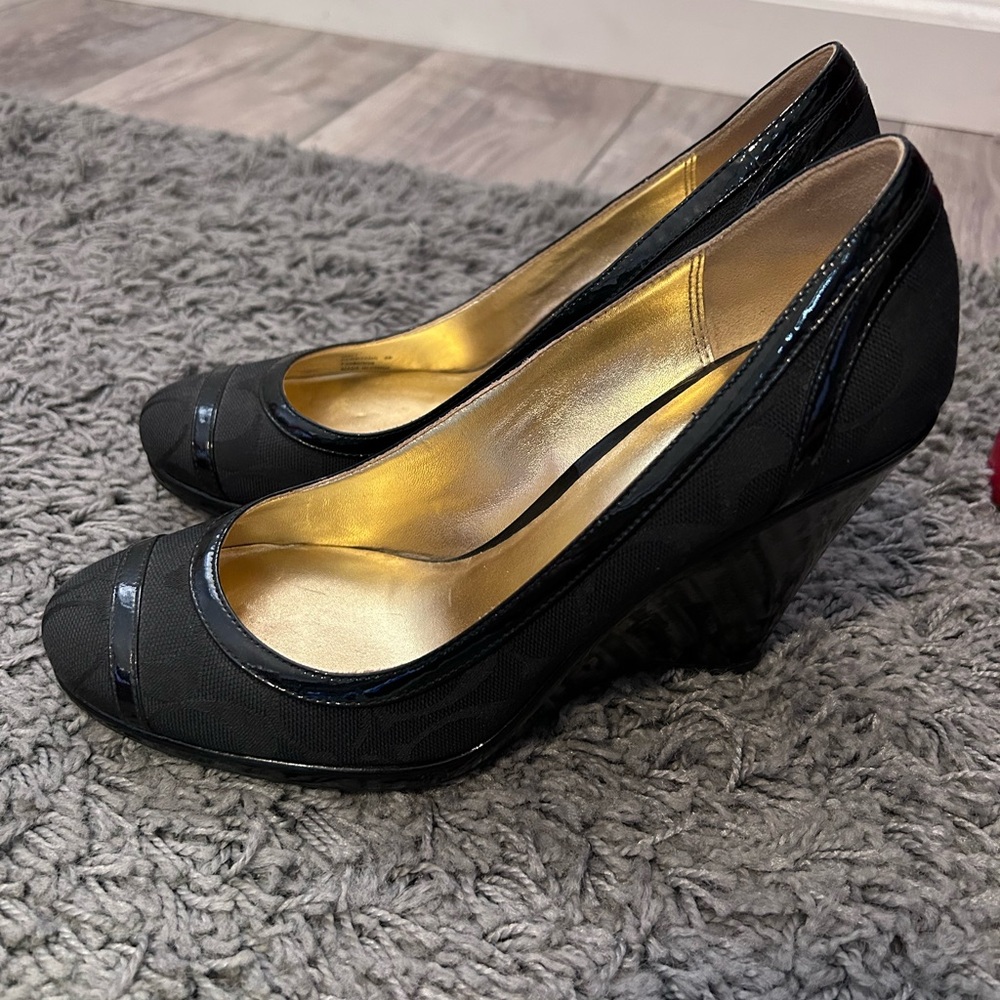 Black Coach Wedge Heels